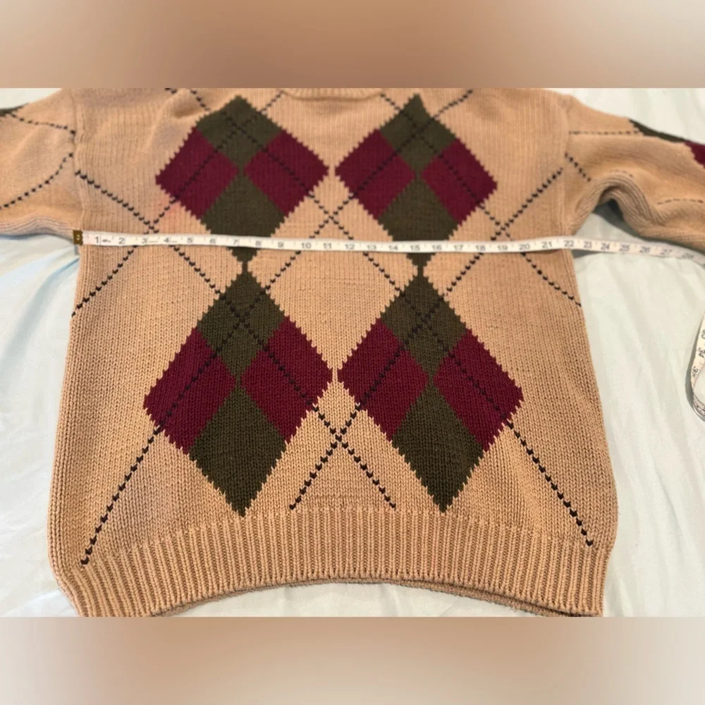 VTG 90s Harbour Classics Men’s Sz: L Tan Oversized Argyle Long Sleeve Sweater.